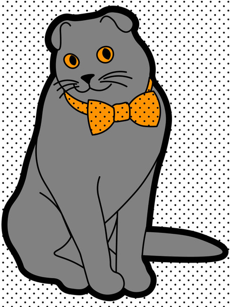 cute and weird grey cat scottish fold with the bowtie - Vector, Image