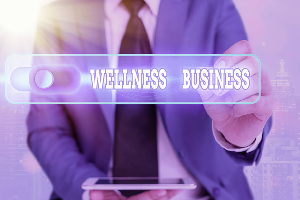 Nota scritta che mostra Wellness Business. Business photo showcase Professional venture focalizzando la salute della mente e del corpo
. - Foto, immagini