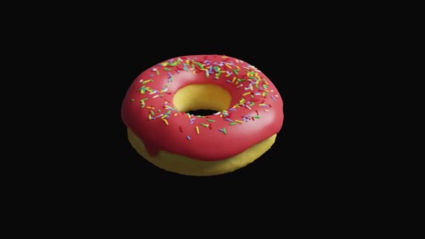 Izolált rózsaszín mázas fánk cukorral. 3D renderelés. Videó Alfa Csatornával - Felvétel, videó