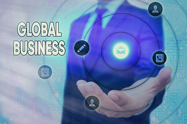 Text sign showing Global Business. Conceptual photo Trade and business system a company doing across the world. - Photo, Image