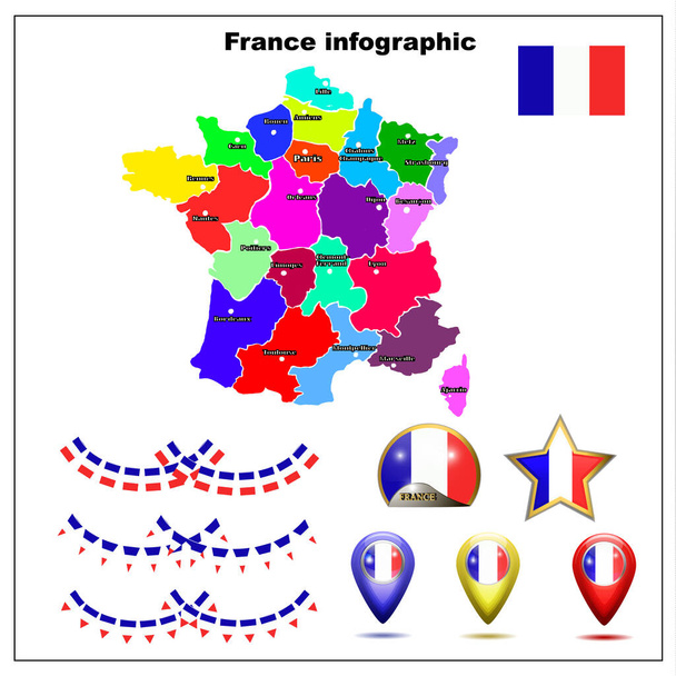 Φωτεινός Χάρτης της Γαλλίας με infographic. Χάρτης της Γαλλίας γραφική απεικόνιση σε λευκό φόντο. - Φωτογραφία, εικόνα