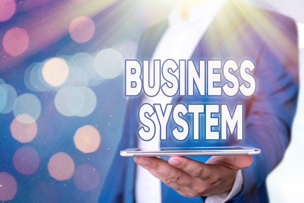 Znak tekstowy pokazujący Business System. Zdjęcie koncepcyjne Metoda analizy informacji o organizacjach. - Zdjęcie, obraz