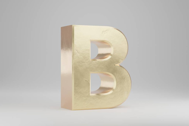 Velké zlaté 3d písmeno B. Zlaté písmeno izolované na bílém pozadí. Zlatá abeceda s nedokonalostmi. 3D vykreslený znak písma. - Fotografie, Obrázek