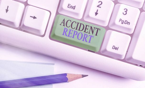 Conceptual hand writing showing Accident Report. Business photo showcasing A form that is filled out record details of an unusual event. - Photo, Image