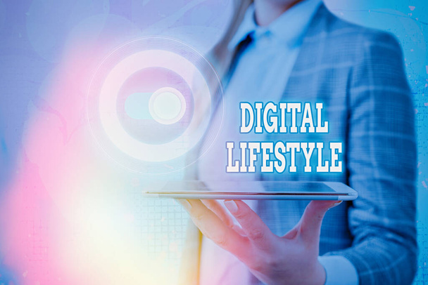 Text sign showing Digital Lifestyle. Conceptual photo Working over the internet World of Opportunities. - Photo, Image