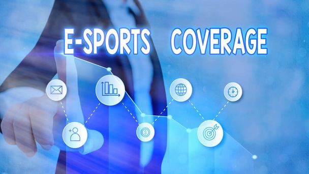 Tekst pisma E Sports Coverage. Koncepcja oznaczająca raportowanie na żywo z najnowszych zawodów sportowych Broadcasting. - Zdjęcie, obraz