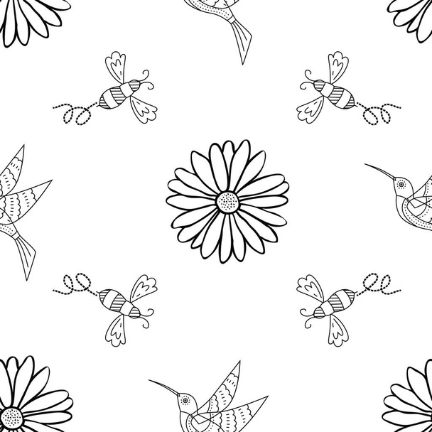 Cute seamless vector pattern background with hand drawn spring elements.  - Vecteur, image