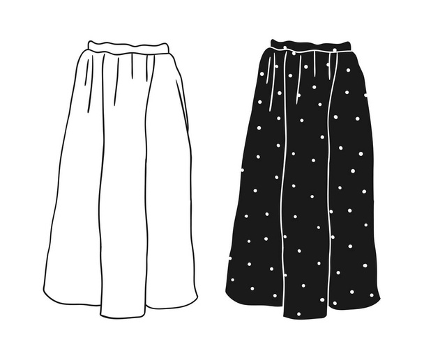 Hand Drawn Fashion Illustration Season Wear. Creative ink art work Summer Outfit Element. Actual vector drawing skirt. Black contour object on white background isolated - ベクター画像
