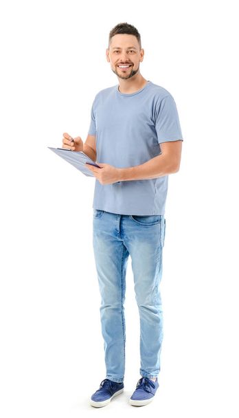 Male truck driver with documents on white background - Photo, Image