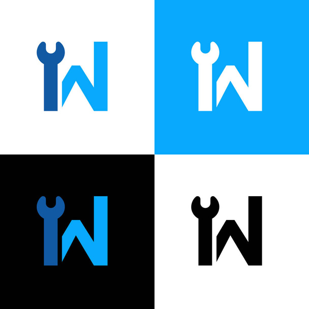 Carta inicial W e chave inglesa, modelo de design de ícone de logotipo vetorial
 - Vetor, Imagem