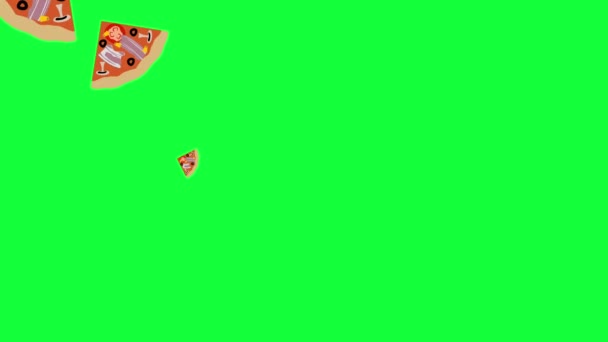 Κομμάτια των στοιχείων animation πίτσα looping στην πράσινη οθόνη chroma κλειδί - Πλάνα, βίντεο