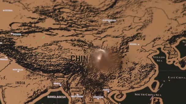 one dollar gold coin spinning on blogger scratch travel map oh China - Footage, Video