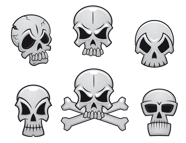 Cartoon skulls set - Vector, Image