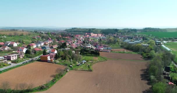 Aerial view of village Velehrad, where is a beautiful former monastery buildings with basilica of Saint Cyrillus and Methodius. - Footage, Video