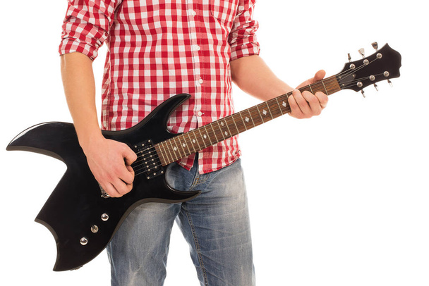 Music, close-up. Musician with electro guitar - Fotó, kép