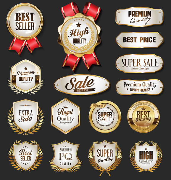 Collection of golden badges and labels retro style - Vetor, Imagem