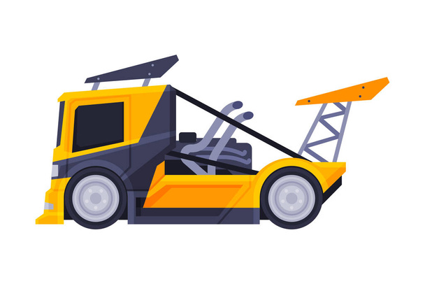 Racing Truck, Heavy Sport Vehicle Freight Machine Flat Vector Illustration - Vecteur, image