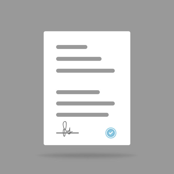 Dokument-Vektordatei. Papiersymbol des Vertrages in flach. Papierkram veranschaulicht die Übereinkunft mit Hintergrund. Bürodokument isoliert. Vektor EPS 10 - Vektor, Bild