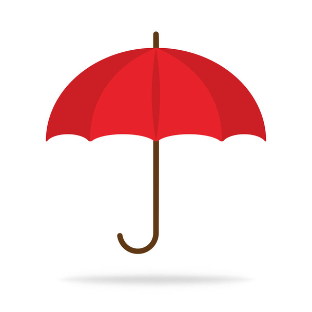Düz dizaynlı kırmızı şemsiye simgesi. Sonbaharda suya ve damlalara karşı koruma. Yağmurlu günlerde güneş şemsiyesi. İzolasyon aksesuarı. Vektör EPS 10 - Vektör, Görsel