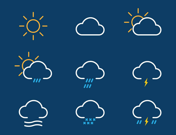 Iconos meteorológicos simples con el sol, el viento, la lluvia, la nieve y los iconos de tormenta. Pronóstico de iconos aislados modernos de la meteorología. Vector EPS 10
 - Vector, imagen