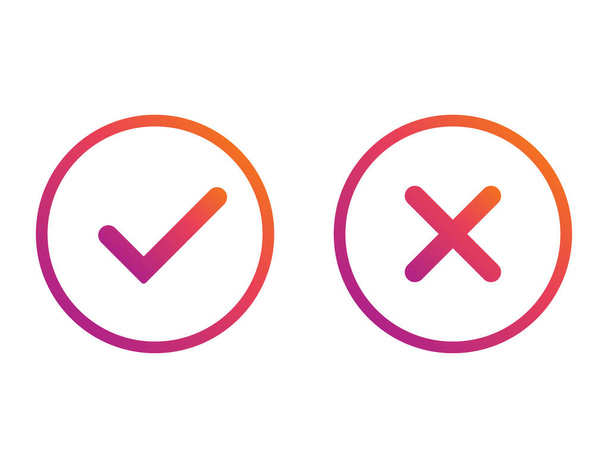 Yes and no gradient checkmarks. Colorful correct and wrong tick. Checkbox button to choose right and incorrect answer. Confirm and error isolated symbols. Insta design. Vector EPS 10. - Vector, Image