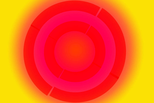 Μοντέρνοι Αφηρημένοι κόκκινοι κύκλοι σε κίτρινο φόντο. - Φωτογραφία, εικόνα