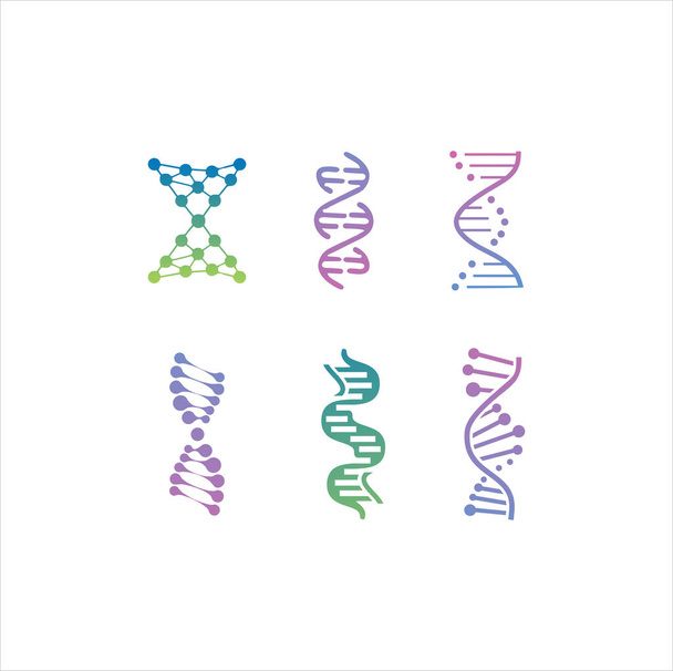 DNA遺伝子の標識アイコンや元素の収集。DNAシンボルのカラフルな隔離。DNAロゴベクター. - ベクター画像