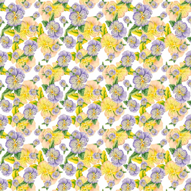 Απρόσκοπτη μοτίβο των λουλουδιών ακουαρέλα της ποικιλίας βιόλα σε ένα λευκό φόντο - Φωτογραφία, εικόνα