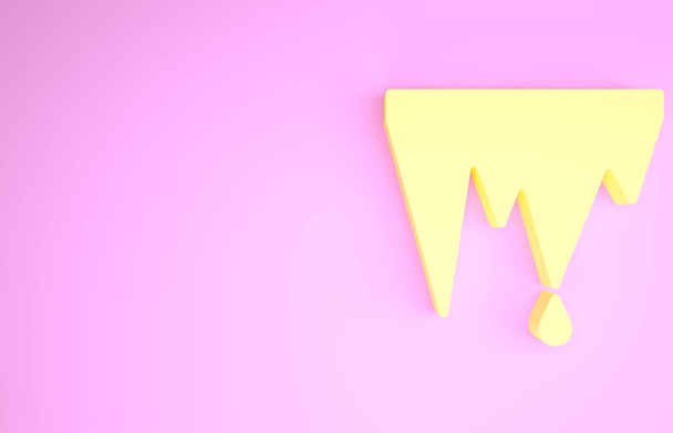 Icône de glace jaune isolée sur fond rose. Stalactite, pointes de glace. Météo hivernale, cristaux de neige. Concept de minimalisme. Illustration 3D rendu 3D
 - Photo, image