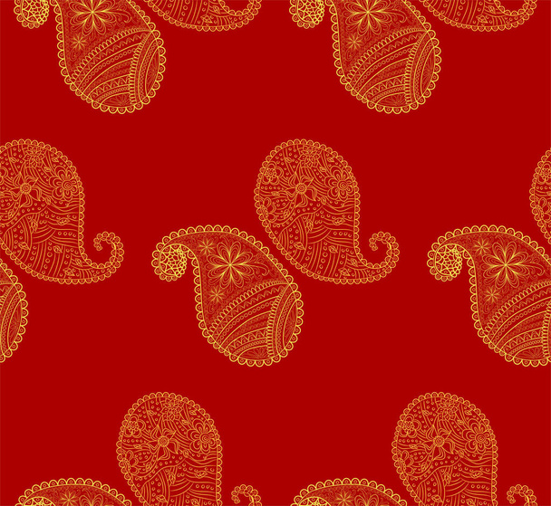 Red seamless pattern with Indian ornament. Turkish cucumber. - Vecteur, image
