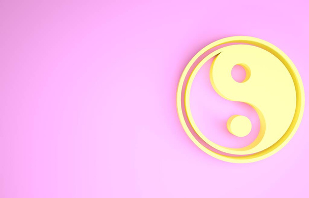 Yellow Yin Yang symbol of harmony and balance icon isolated on pink background. Minimalism concept. 3d illustration 3D render - Photo, Image