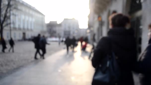 Blurred Background of many people on street square city town. - Footage, Video