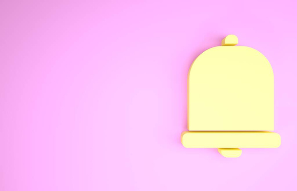 Icono de campana de iglesia amarilla aislado sobre fondo rosa. Símbolo de alarma, campana de servicio, señal de timbre, símbolo de notificación. Concepto minimalista. 3D ilustración 3D render
 - Foto, Imagen