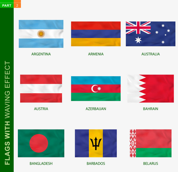 Set of flag with waving effect, national flag with texture. Vector flag of Argentina, Armenia, Australia, Austria, Azerbaijan, Bahrain, Bangladesh, Barbados, Belarus - Vector, Image