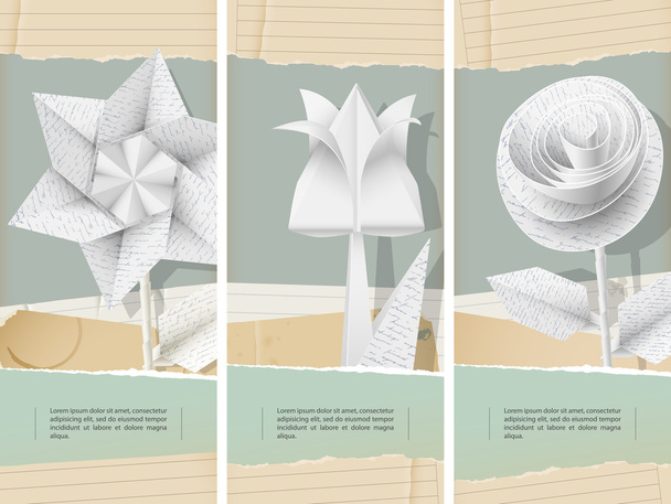 Papírové květiny s rukopisu textury bannery - Vektor, obrázek