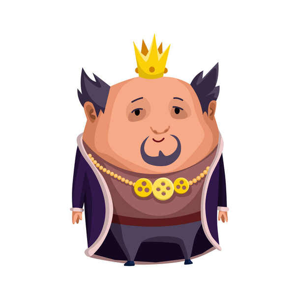 Cartoon king wearing crown and mantle. Fat king standing. Color vector illustration - Vector, Image