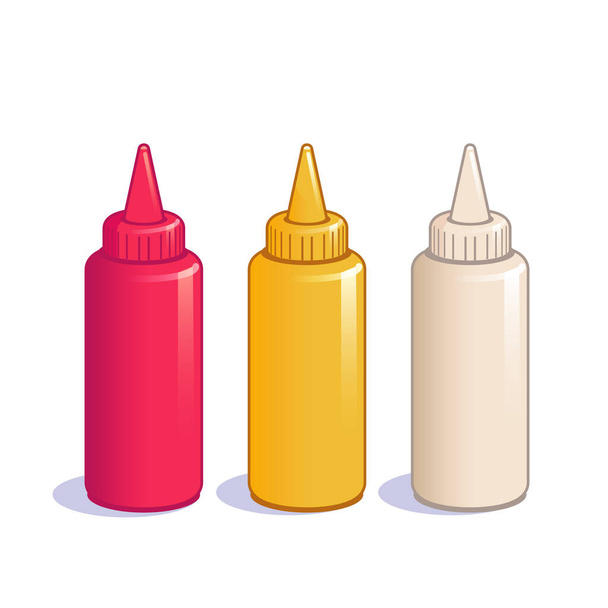 Ketchup, mustard and mayonnaise bottles. - Vector, Imagen