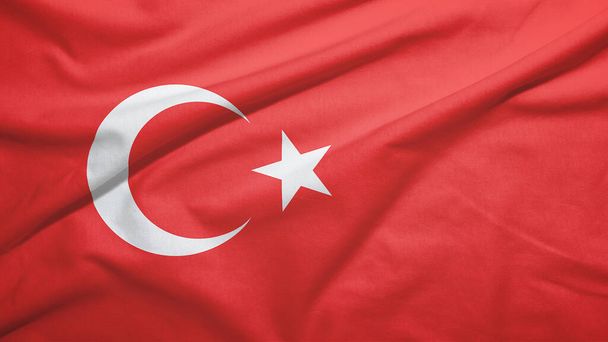 Turkey waving flag on the fabric texture - Photo, Image