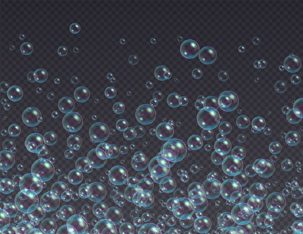 Flying soap bubbles background. Abstract shampoo, bath lather. - Vector, Image