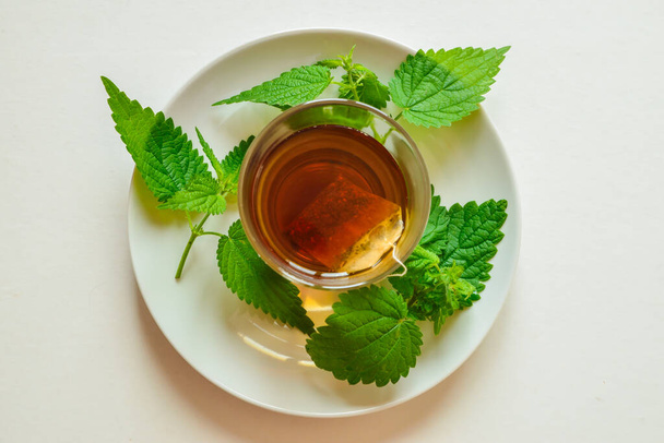 nettle infusion in a transparent cup - Photo, Image