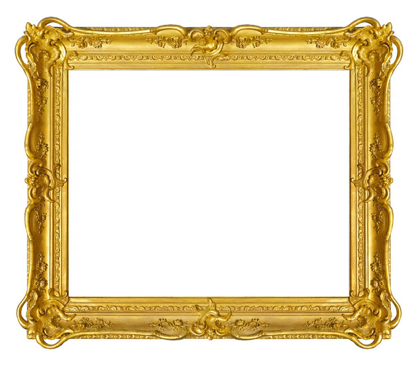 Gouden kader voor schilderijen, spiegels of foto geïsoleerd op witte achtergrond. Ontwerpelement met knippad - Foto, afbeelding