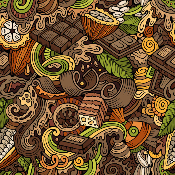 Chocolate hand drawn doodles seamless pattern. Cocoa raster illustration. - Photo, Image