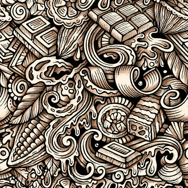 Schokoladenraster handgezeichnete Doodles nahtloses Muster. - Foto, Bild