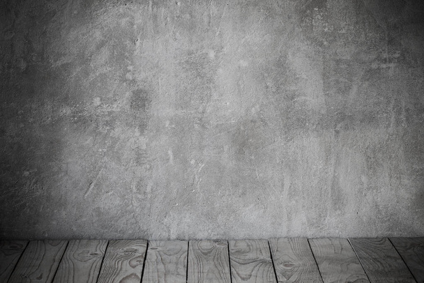 grunge background with old wooden floor and cement wall - Photo, image