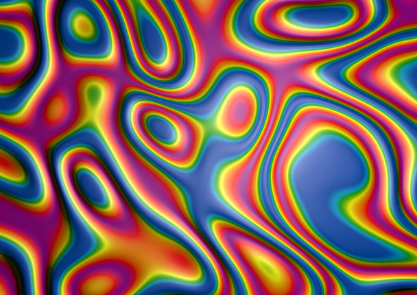 Een 3D weergave beeld van abstracte illusie stroom vloeistof inkt kunst achtergrond in rood oranje blauw groen roze pastel kleur - Foto, afbeelding