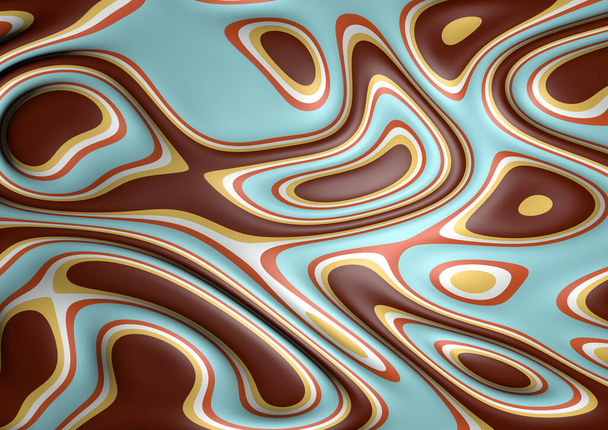 Uma imagem de renderização 3D da ilusão abstrata fluxo fluido tinta arte fundo em vermelho marrom amarelo azul pastel cor
 - Foto, Imagem