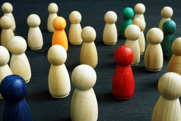 Small wooden figures. Social inclusion, diversity and equality concept. - 写真・画像