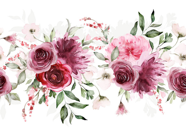 Seamless summer pattern with watercolor flowers handmade. - Foto, Bild