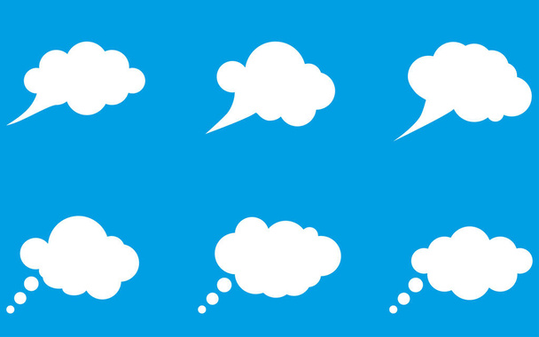 Set of white clouds for thoughts, messages and other records isolated on blue background. Vector illustration - Vector, Image