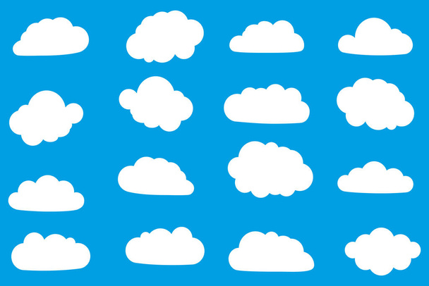 Set of white clouds isolated on blue background. Vector illustration - Vector, Image
